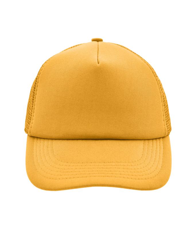 Unisex 5 Panel Polyester Mesh Cap Goudgeel 7622