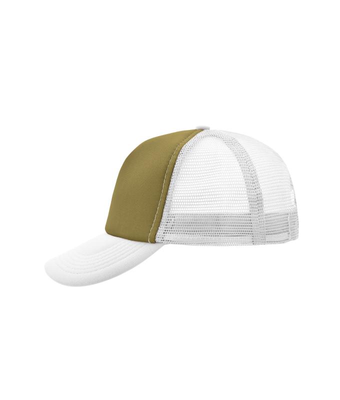 Unisex 5 Panel Polyester Mesh Cap Olive/white 7622