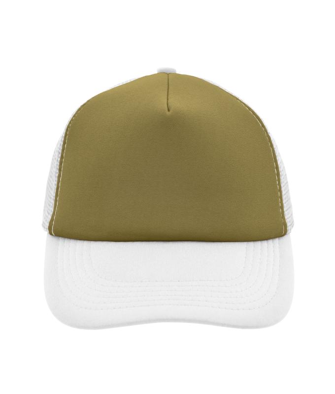 Unisex 5 Panel Polyester Mesh Cap Olive/white 7622