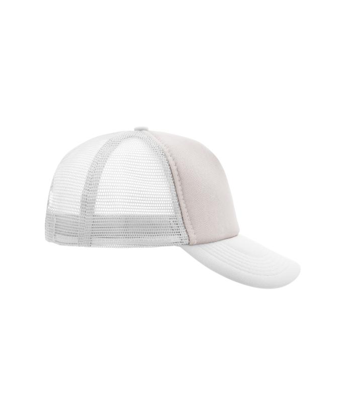 Unisex 5 Panel Polyester Mesh Cap Lichtgrijs/wit 7622