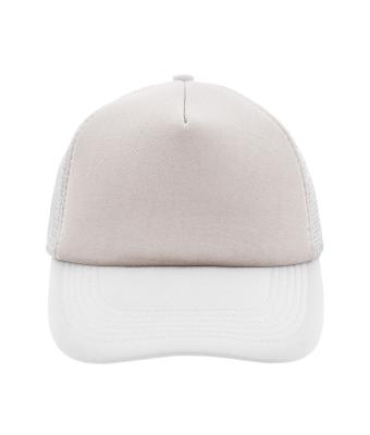 Unisex 5 Panel Polyester Mesh Cap Lichtgrijs/wit 7622