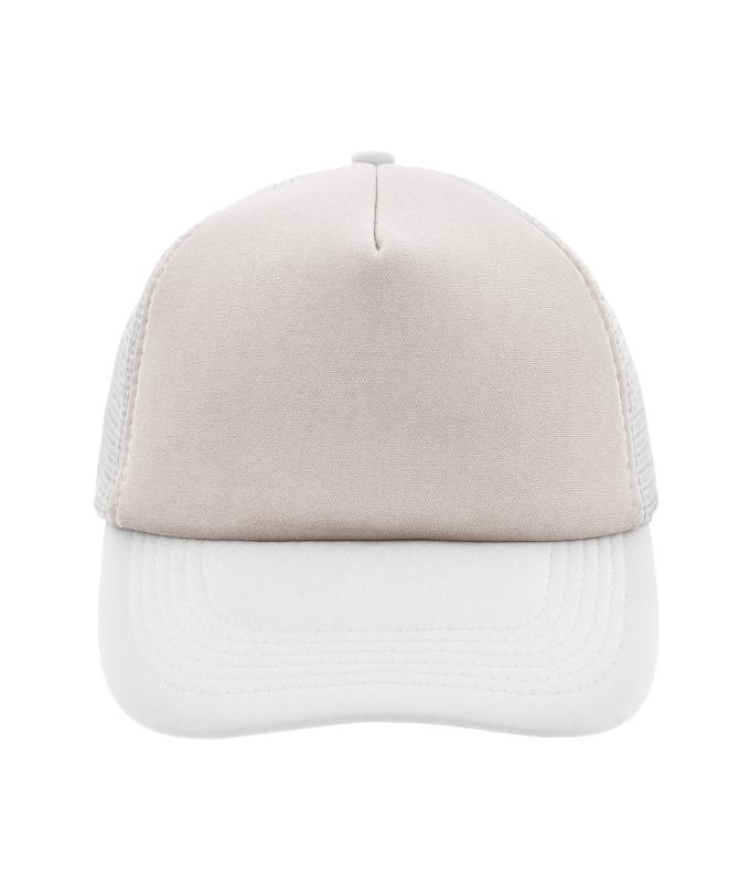 Unisex 5 Panel Polyester Mesh Cap Lichtgrijs/wit 7622