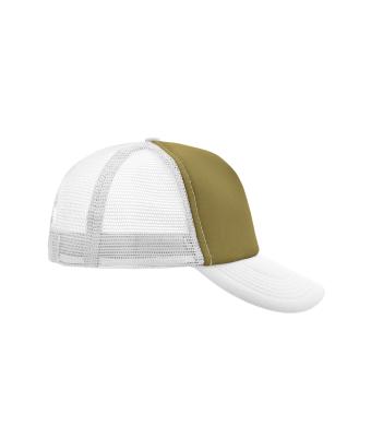 Unisex 5 Panel Polyester Mesh Cap Olijf/wit 7622