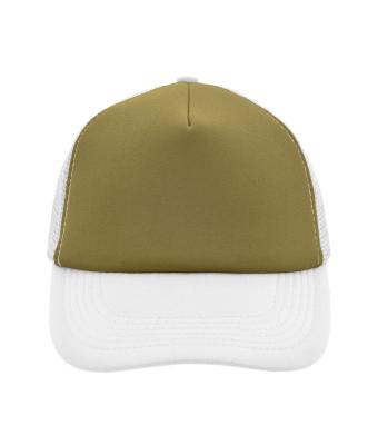 Unisex 5 Panel Polyester Mesh Cap Olijf/wit 7622