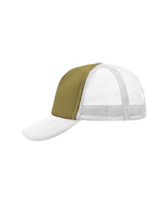 Unisex 5 Panel Polyester Mesh Cap Olive/white 7622