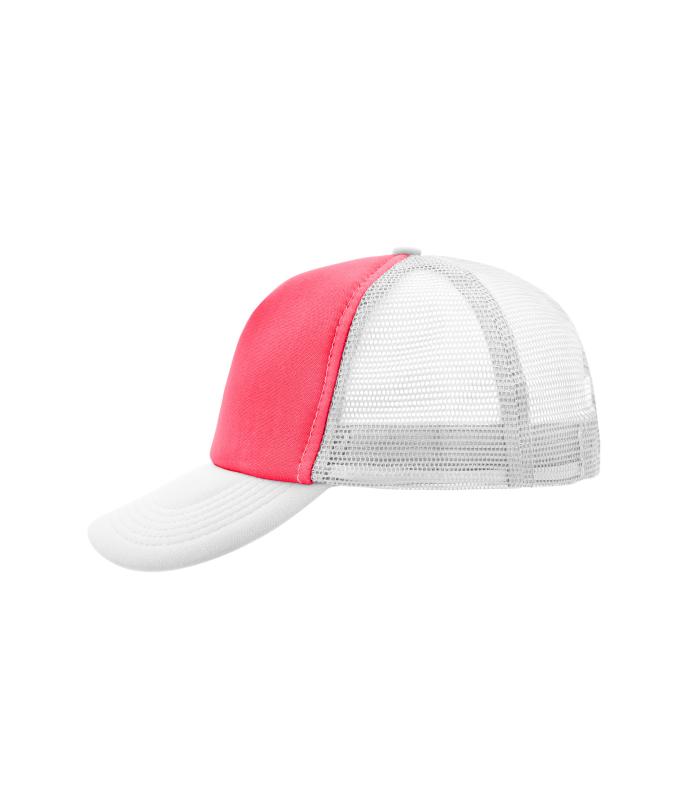 Unisex 5 Panel Polyester Mesh Cap Neon-pink/white 7622