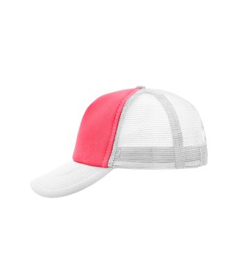 Unisex 5 Panel Polyester Mesh Cap Neon-pink/white 7622