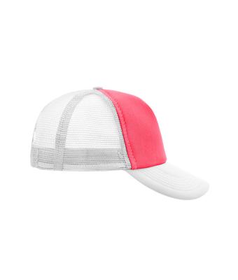 Unisex 5 Panel Polyester Mesh Cap Neon-pink/white 7622