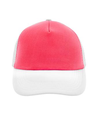 Unisex 5 Panel Polyester Mesh Cap Neon-pink/white 7622