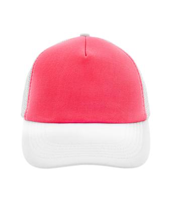 Unisex 5 Panel Polyester Mesh Cap Neon-roze/wit 7622