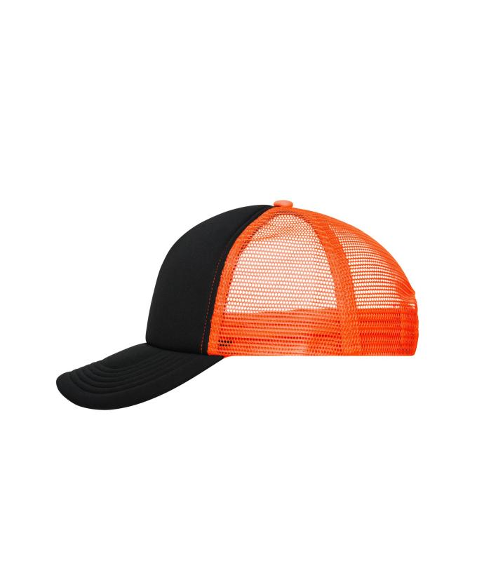 Unisex 5 Panel Polyester Mesh Cap Black/neon-orange 7622