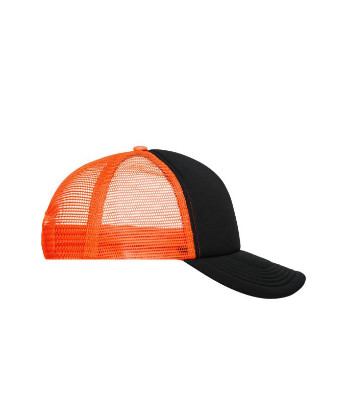 Unisex 5 Panel Polyester Mesh Cap Black/neon-orange 7622