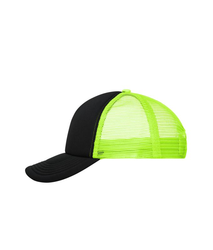 Unisex 5 Panel Polyester Mesh Cap Black/neon-yellow 7622