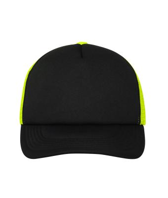 Unisex 5 Panel Polyester Mesh Cap Black/neon-yellow 7622