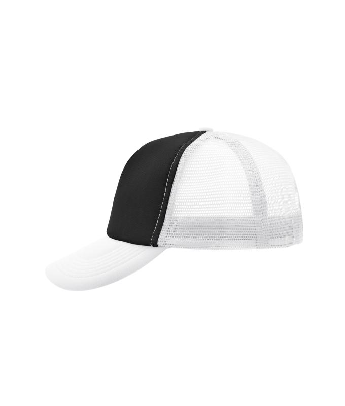 Unisex 5 Panel Polyester Mesh Cap Black/white 7622