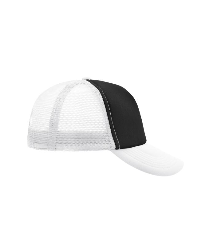 Unisex 5 Panel Polyester Mesh Cap Black/white 7622