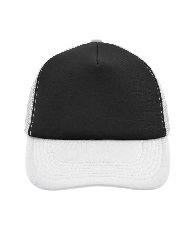 Unisex 5 Panel Polyester Mesh Cap Black/white 7622