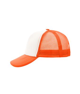 Unisex 5 Panel Polyester Mesh Cap White/neon-orange 7622