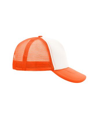 Unisex 5 Panel Polyester Mesh Cap White/neon-orange 7622