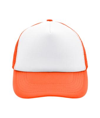 Unisex 5 Panel Polyester Mesh Cap White/neon-orange 7622