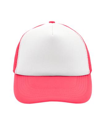 Unisex 5 Panel Polyester Mesh Cap White/neon-pink 7622