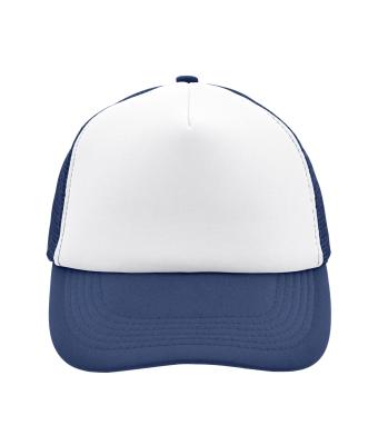 Unisex 5 Panel Polyester Mesh Cap White/navy 7622