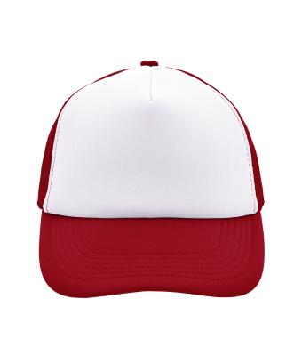 Unisex 5 Panel Polyester Mesh Cap White/red 7622