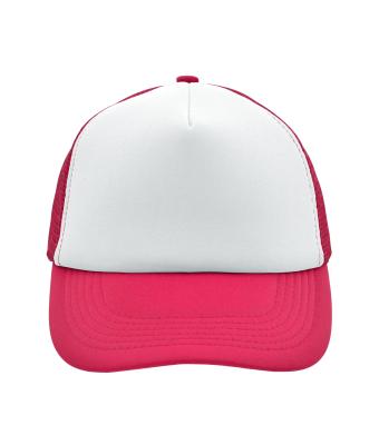 Unisex 5 Panel Polyester Mesh Cap White/magenta 7622
