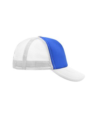 Unisex 5 Panel Polyester Mesh Cap Royal/white 7622