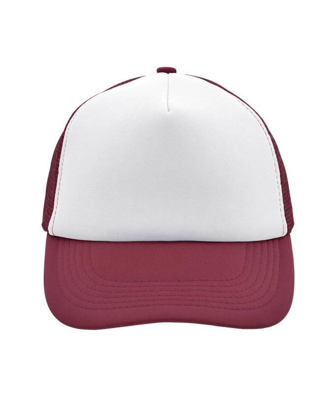 Unisex 5 Panel Polyester Mesh Cap White/burgundy 7622