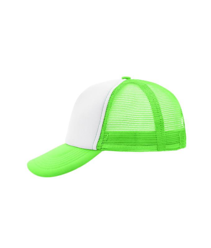 Unisex 5 Panel Polyester Mesh Cap White/neon-green 7622