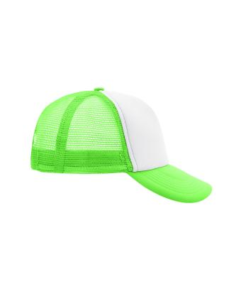 Unisex 5 Panel Polyester Mesh Cap White/neon-green 7622