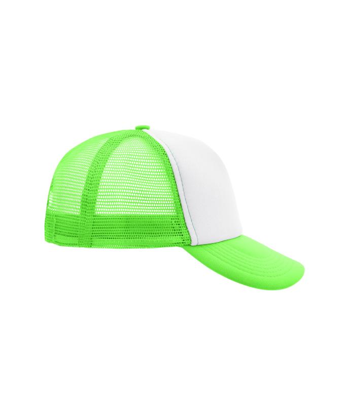Unisex 5 Panel Polyester Mesh Cap White/neon-green 7622