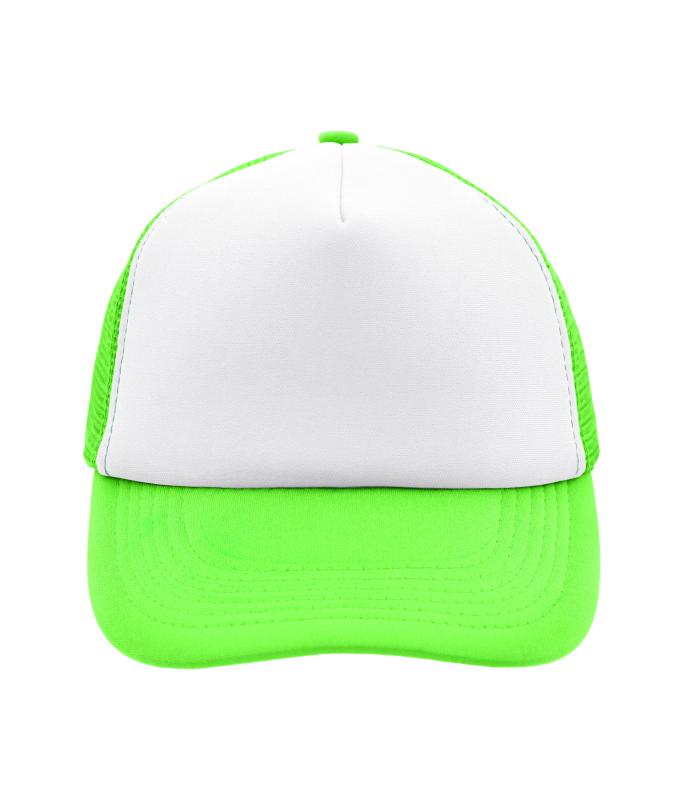Unisex 5 Panel Polyester Mesh Cap White/neon-green 7622