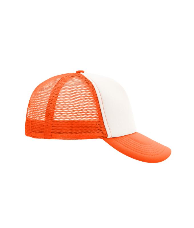 Unisex 5 Panel Polyester Mesh Cap White/neon-orange 7622