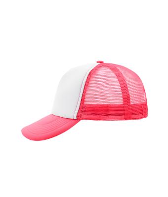 Unisex 5 Panel Polyester Mesh Cap White/neon-pink 7622