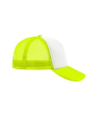 Unisex 5 Panel Polyester Mesh Cap White/neon-yellow 7622