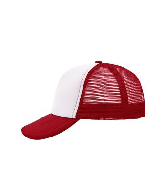 Unisex 5 Panel Polyester Mesh Cap White/red 7622