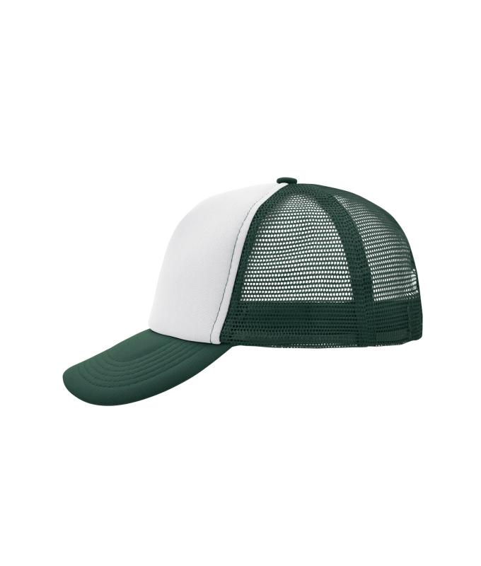 Unisex 5 Panel Polyester Mesh Cap White/dark-green 7622