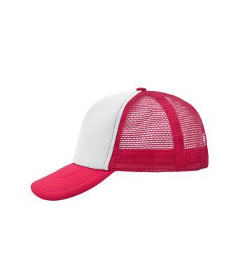 Unisex 5 Panel Polyester Mesh Cap White/magenta 7622