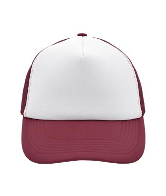 Unisex 5 Panel Polyester Mesh Cap White/burgundy 7622