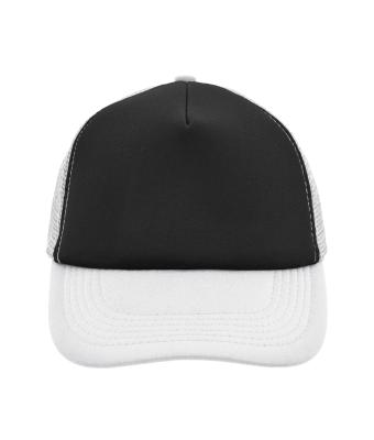 Unisex 5 Panel Polyester Mesh Cap Zwart/wit 7622