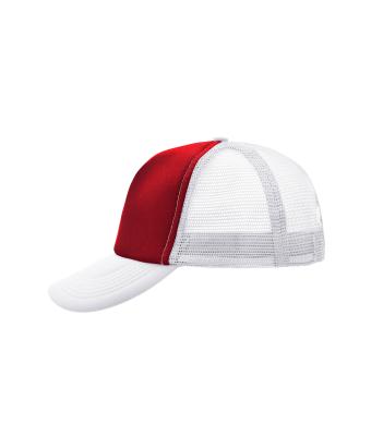 Unisex 5 Panel Polyester Mesh Cap Rood/wit 7622