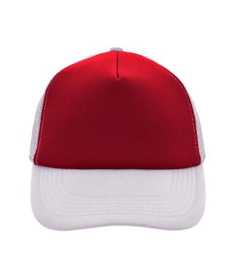 Unisex 5 Panel Polyester Mesh Cap Rood/wit 7622