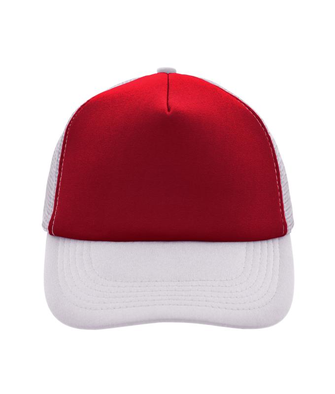 Unisex 5 Panel Polyester Mesh Cap Rood/wit 7622