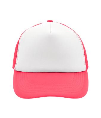 Unisex 5 Panel Polyester Mesh Cap Wit/neon-roze 7622