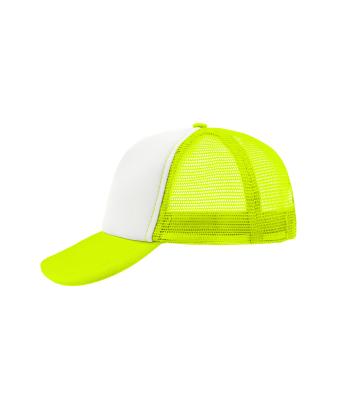 Unisex 5 Panel Polyester Mesh Cap Wit/neon-geel 7622