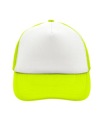 Unisex 5 Panel Polyester Mesh Cap Wit/neon-geel 7622