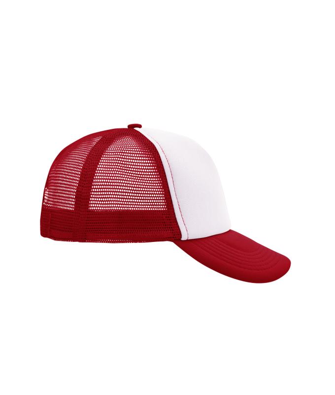 Unisex 5 Panel Polyester Mesh Cap Wit/rood 7622