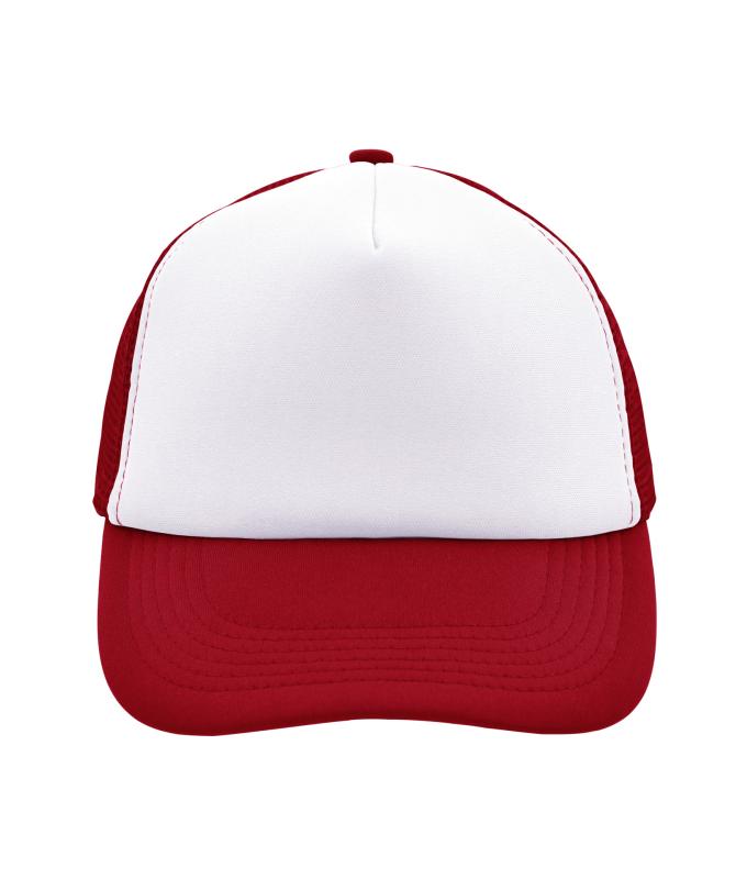 Unisex 5 Panel Polyester Mesh Cap Wit/rood 7622